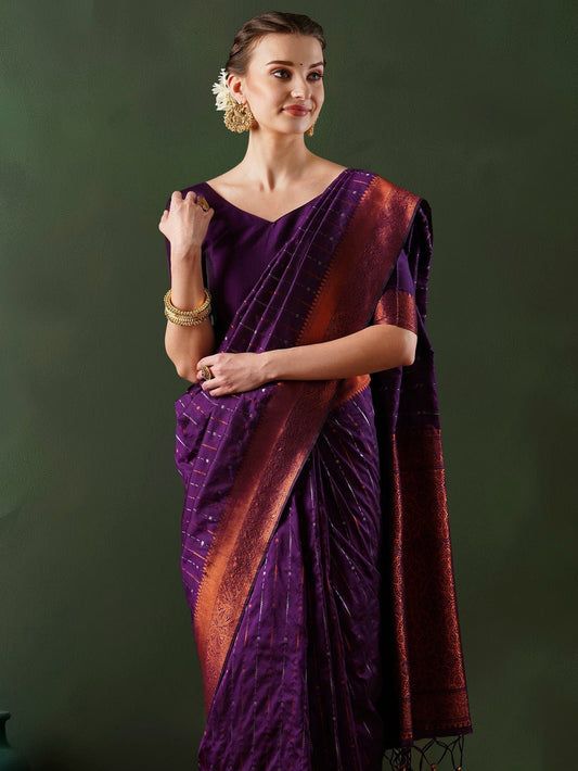 Kanjivaram Silk Saree with Copper Zari Border - Ressa