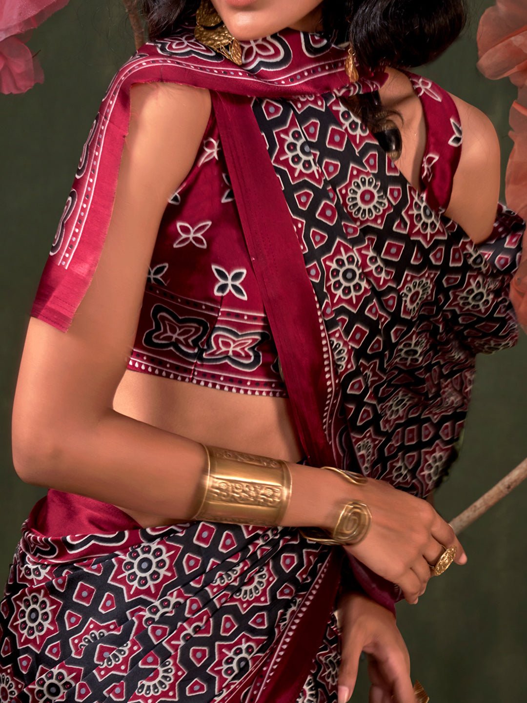 Black Crepe Ajrakh Printed Saree - Ressa