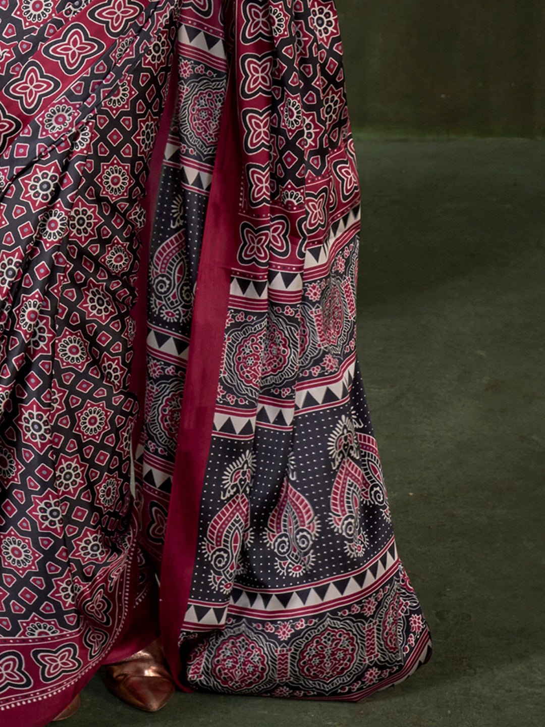 Black Crepe Ajrakh Printed Saree - Ressa