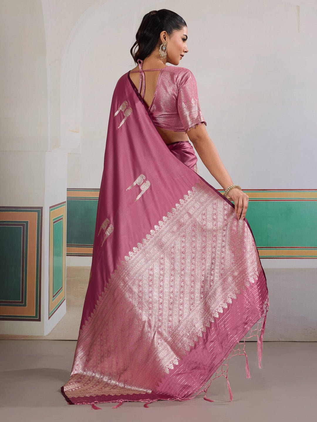 Mauve Satin Banarsi Silk Saree - Ressa