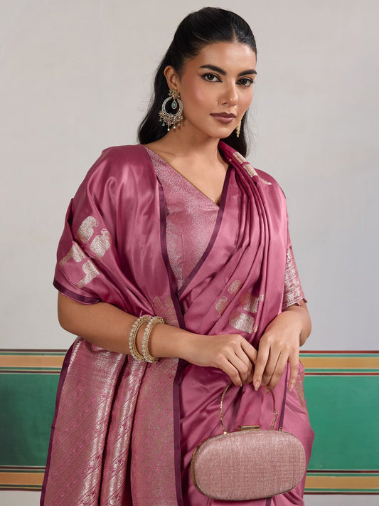 Mauve Satin Banarsi Silk Saree - Ressa