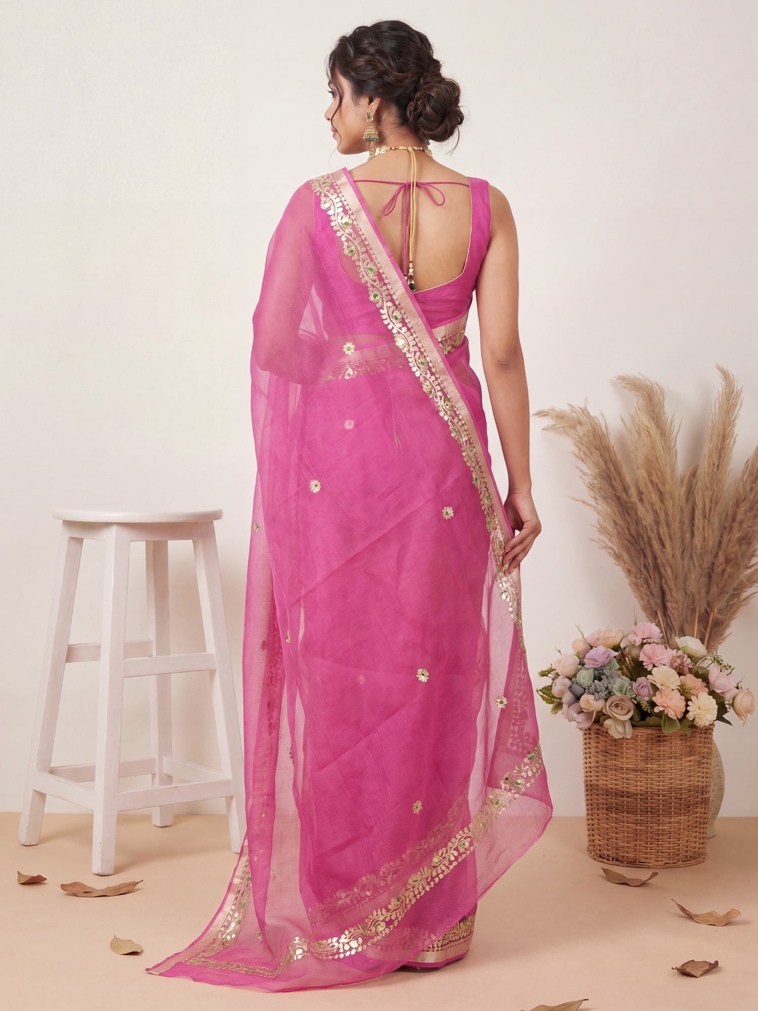 Kota Doria Cotton Saree with Gota Patti Border - Ressa