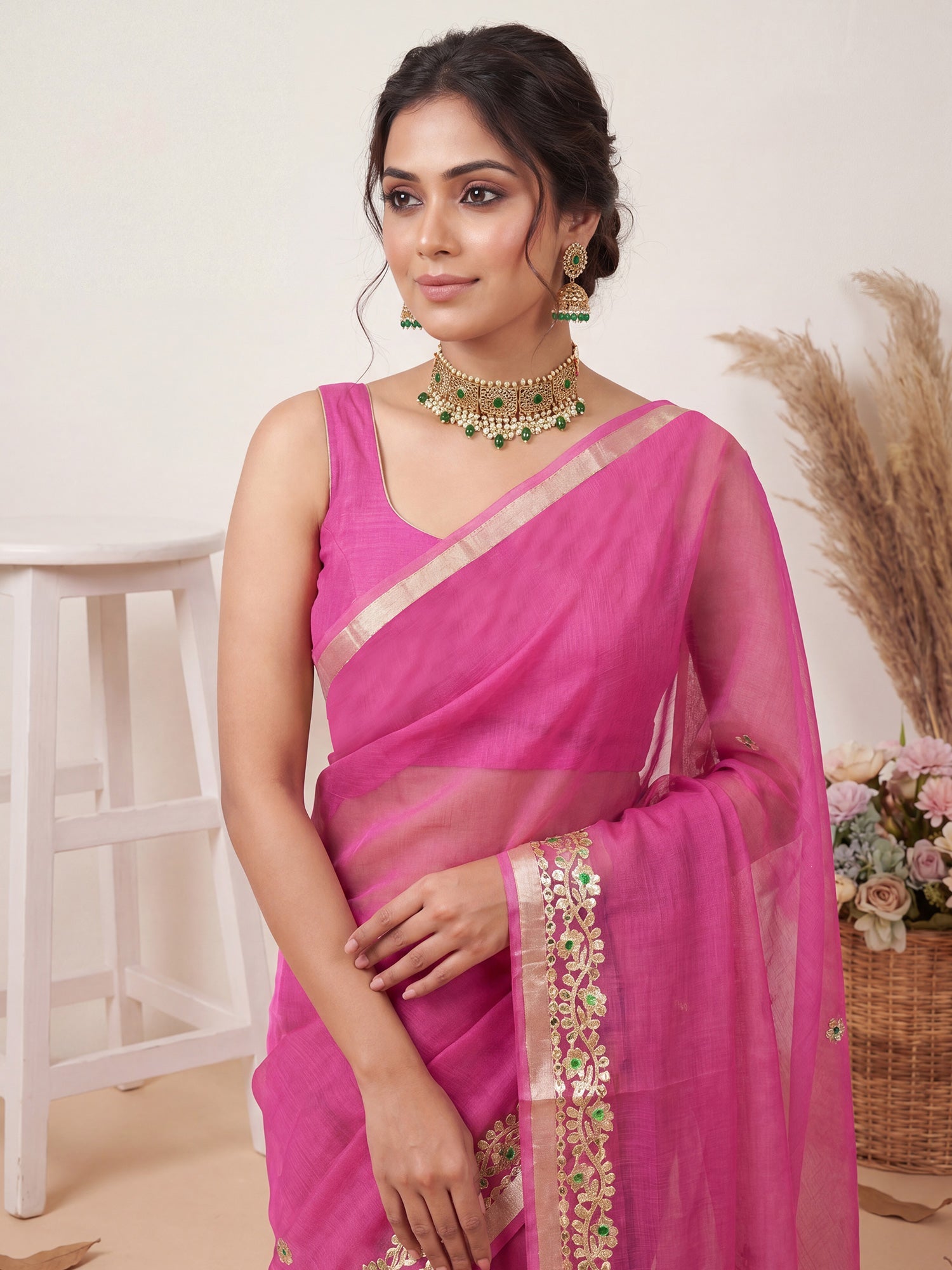 Kota Doria Cotton Saree with Gota Patti Border - Ressa