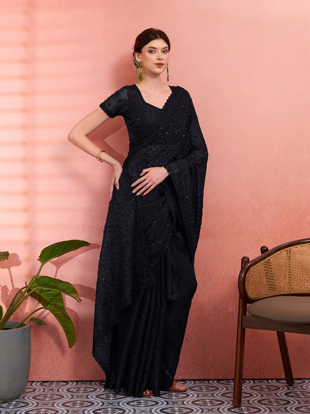 Black Tissue Party Wear Saree - Ressa