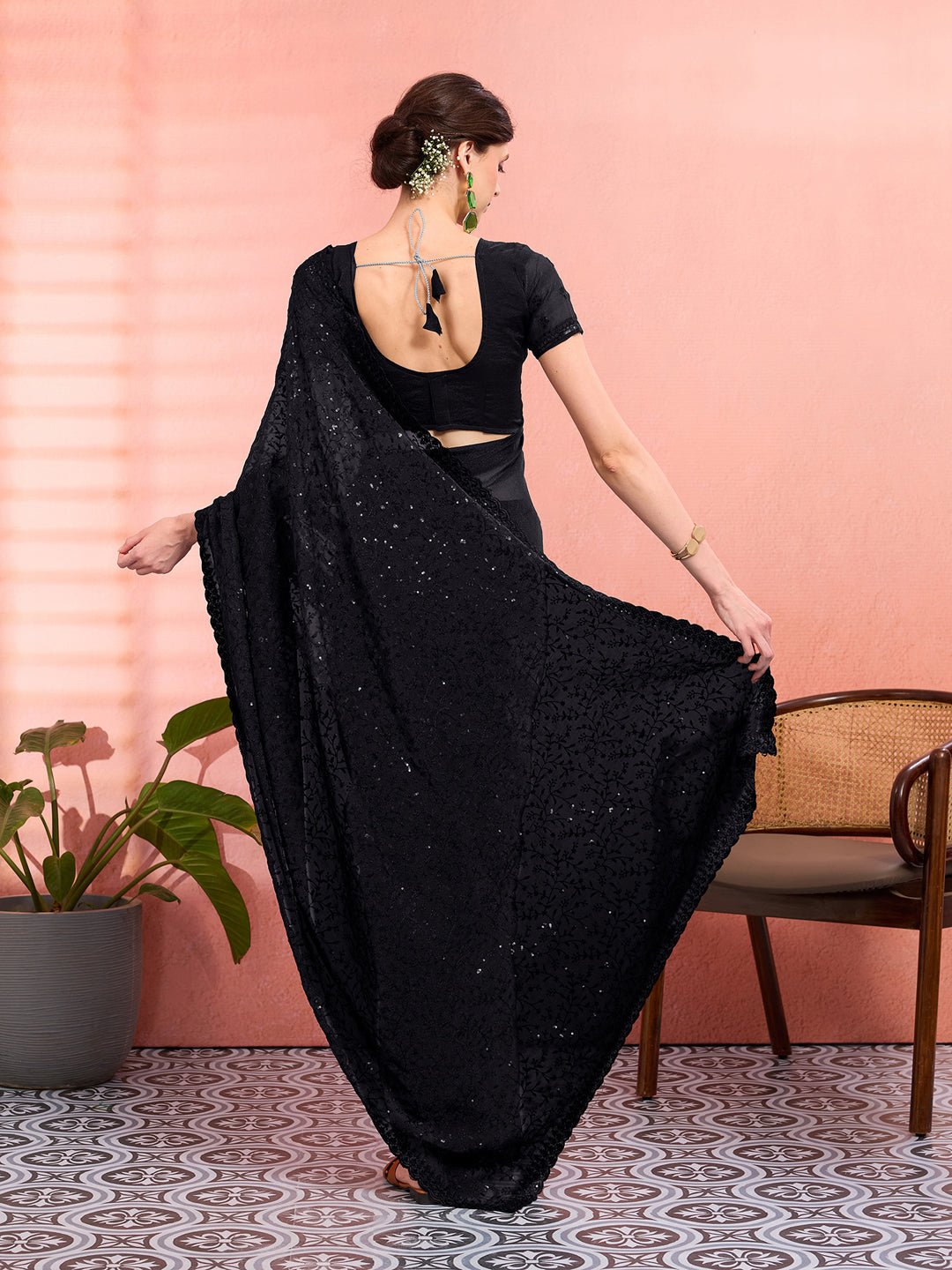 Black Tissue Party Wear Saree - Ressa