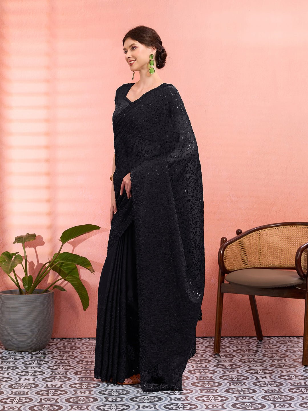 Black Tissue Party Wear Saree - Ressa