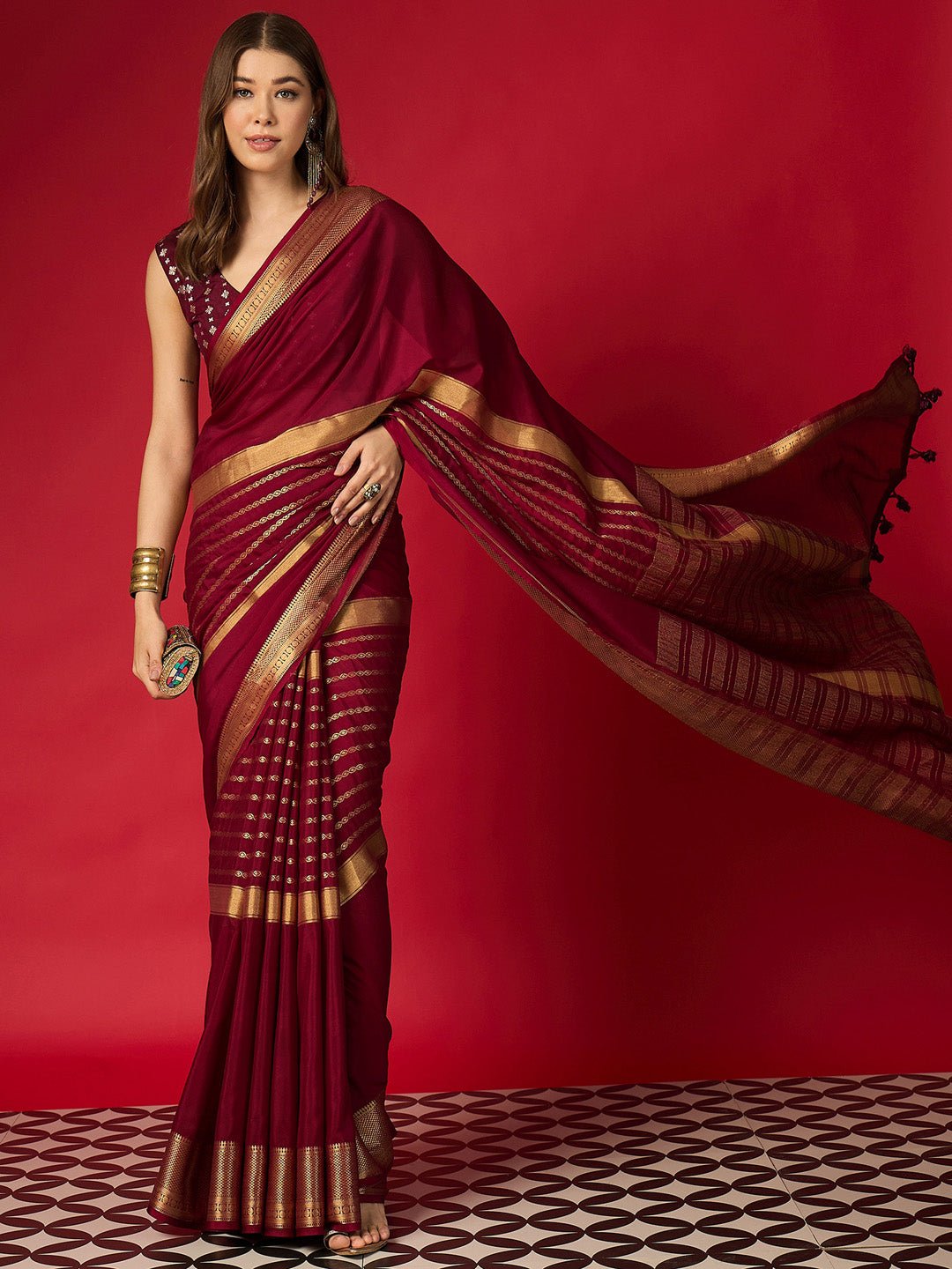 Maroon Mysore Silk Saree - Ressa