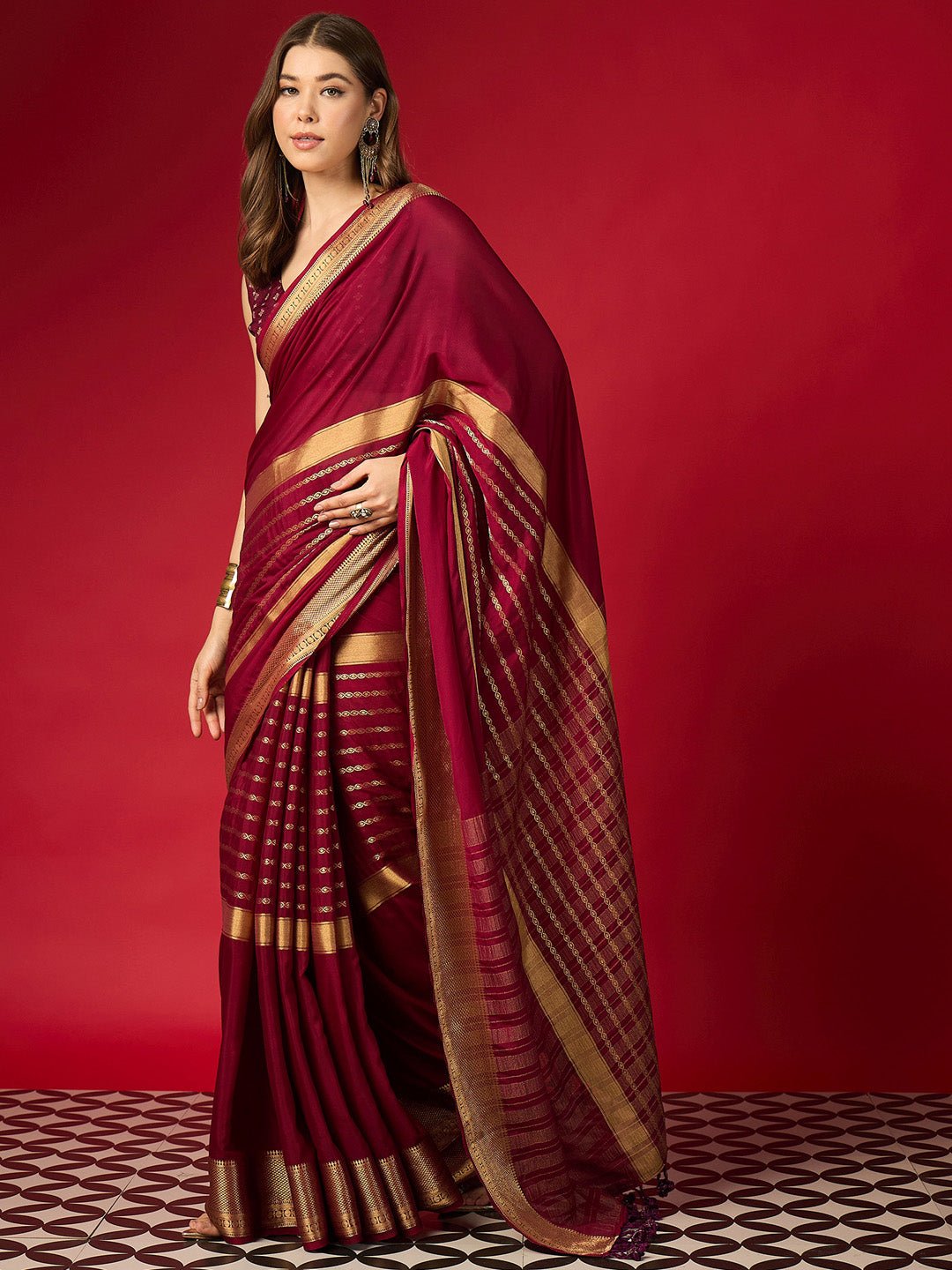 Maroon Mysore Silk Saree - Ressa