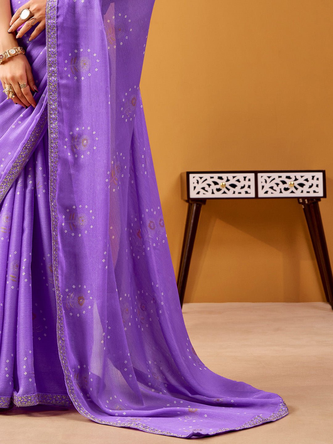 Lavender Bandhani Georgette Saree - Ressa