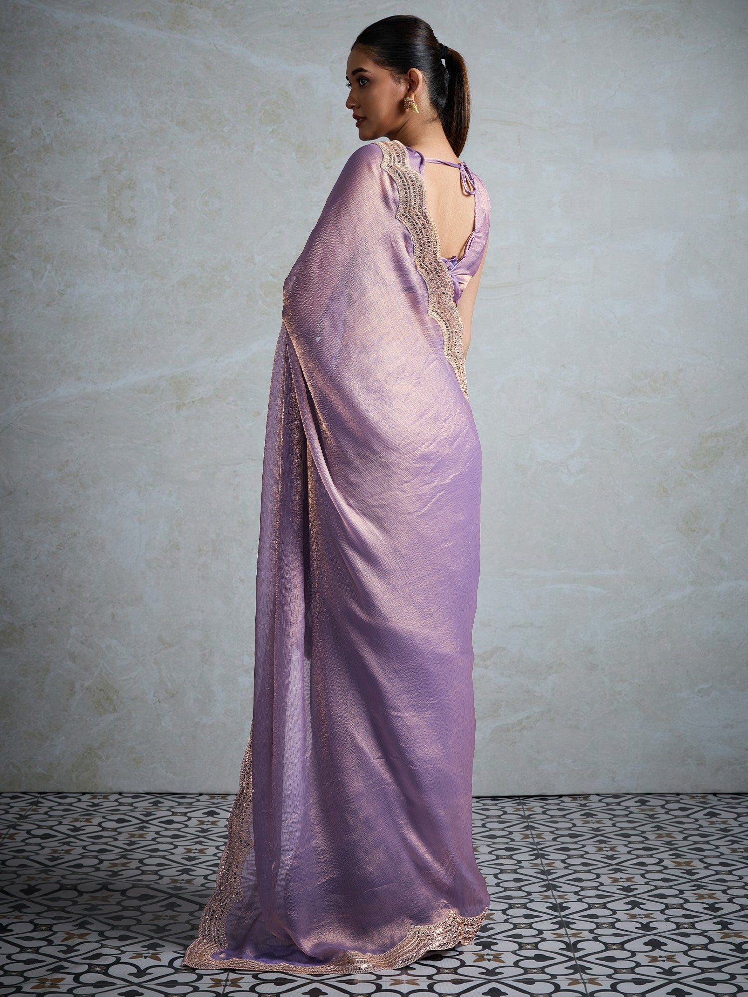 Lavender Chiffon Sequin Embroidery Saree - Ressa