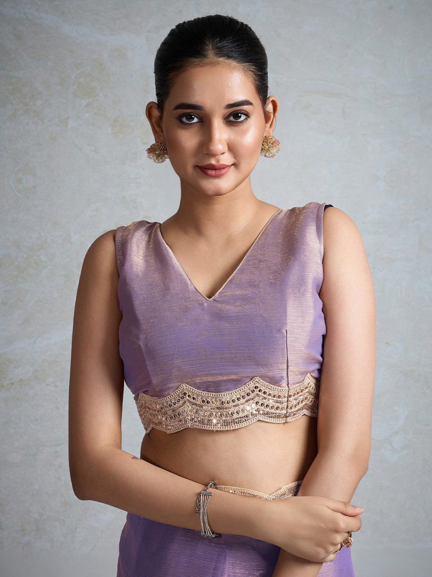Lavender Chiffon Sequin Embroidery Saree - Ressa