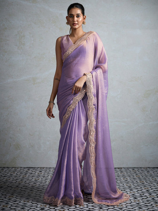 Lavender Chiffon Sequin Embroidery Saree - Ressa
