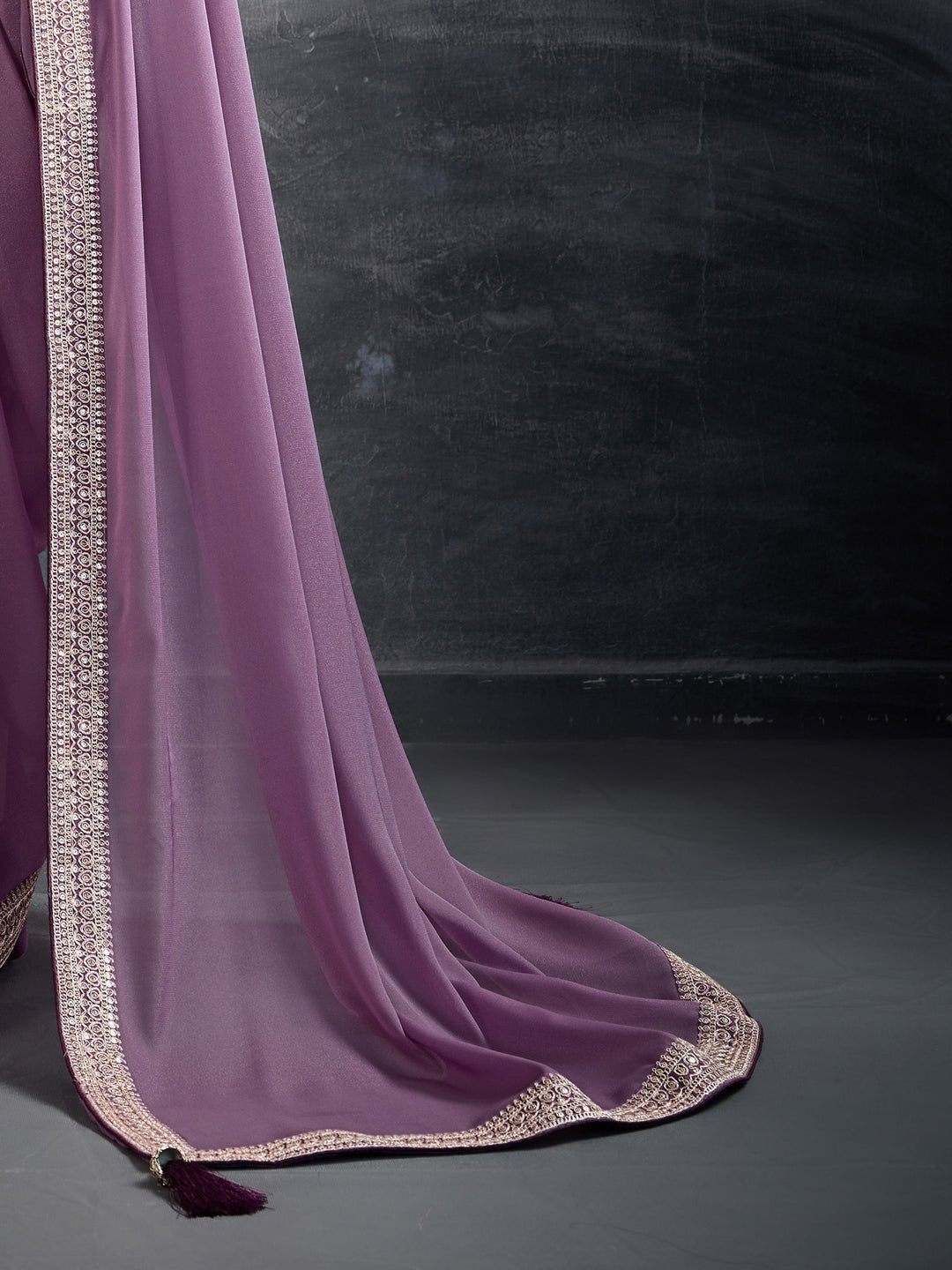 Lavender Chiffon Silk Blend Saree - Ressa