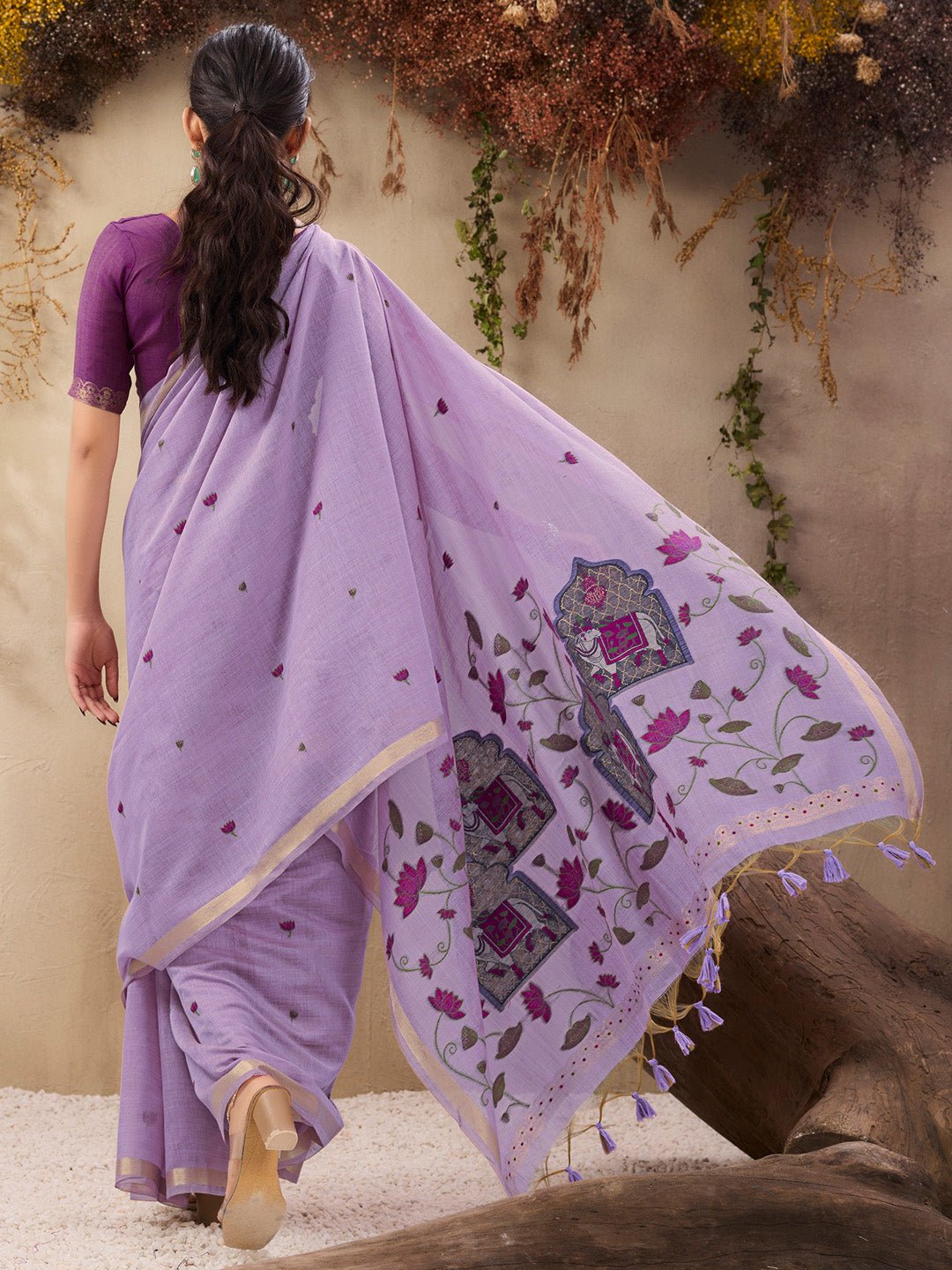 Lavender Cotton Muga Pattern Saree - Ressa