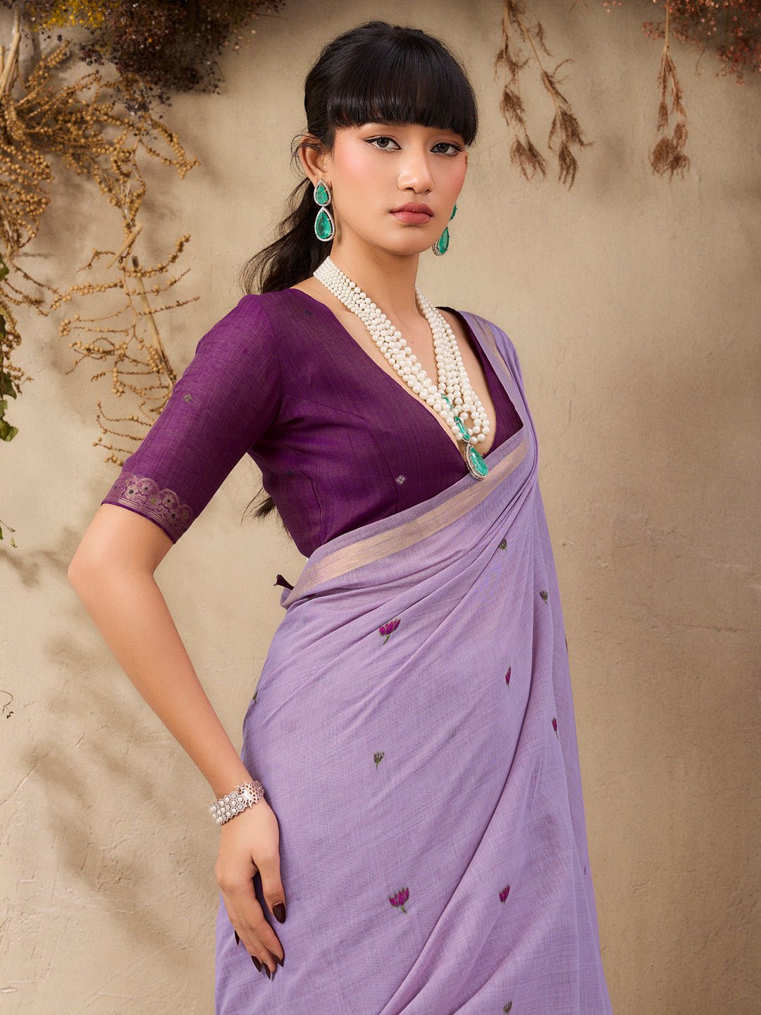 Lavender Cotton Muga Pattern Saree - Ressa