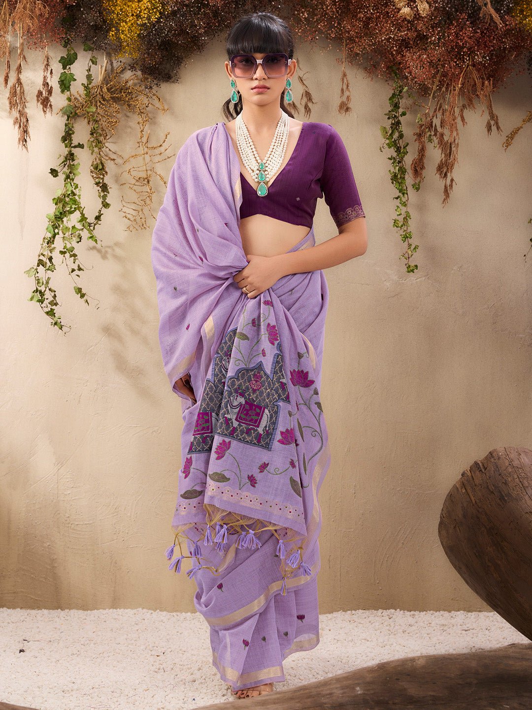 Lavender Cotton Muga Pattern Saree - Ressa