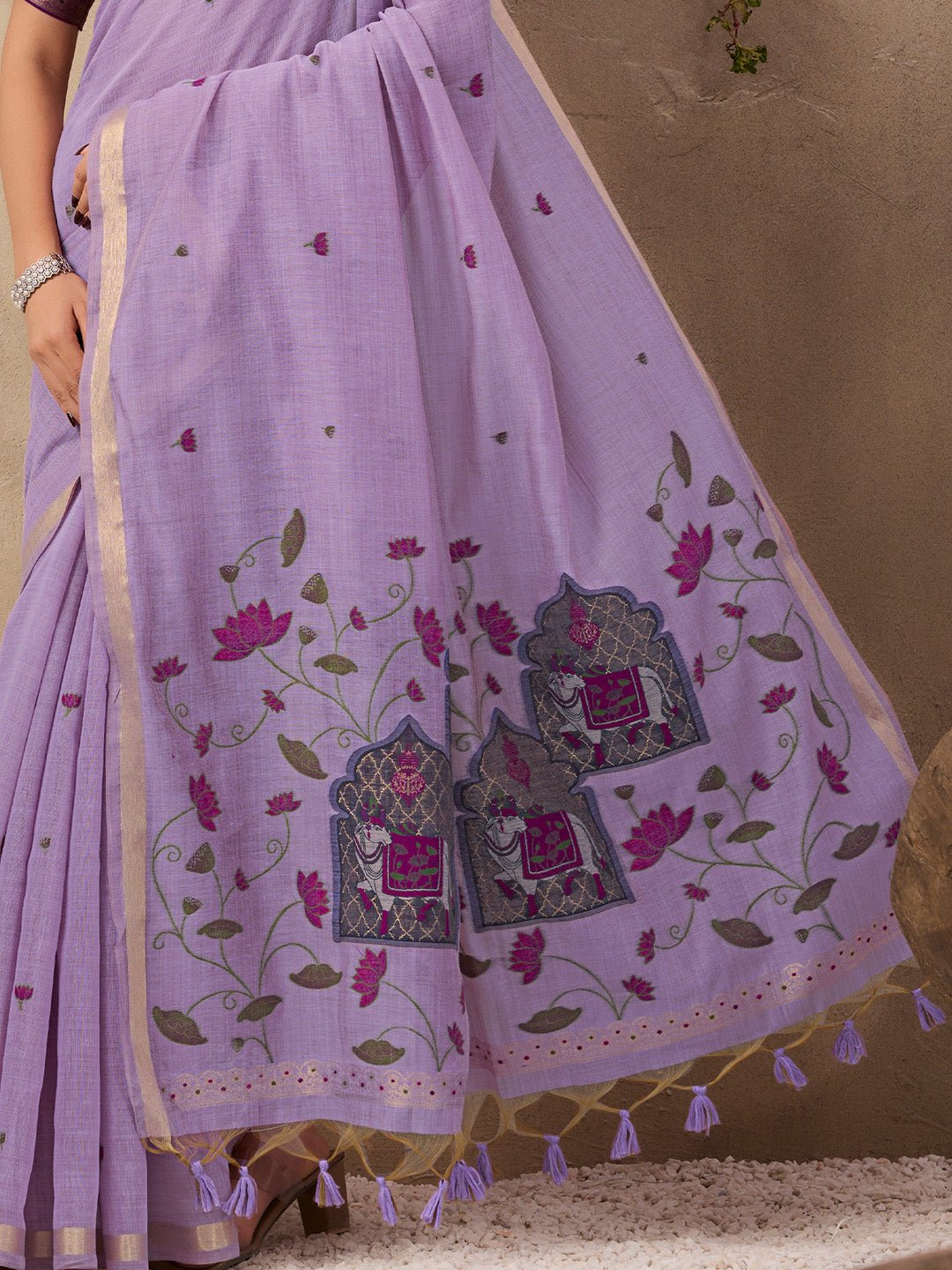 Lavender Cotton Muga Pattern Saree - Ressa