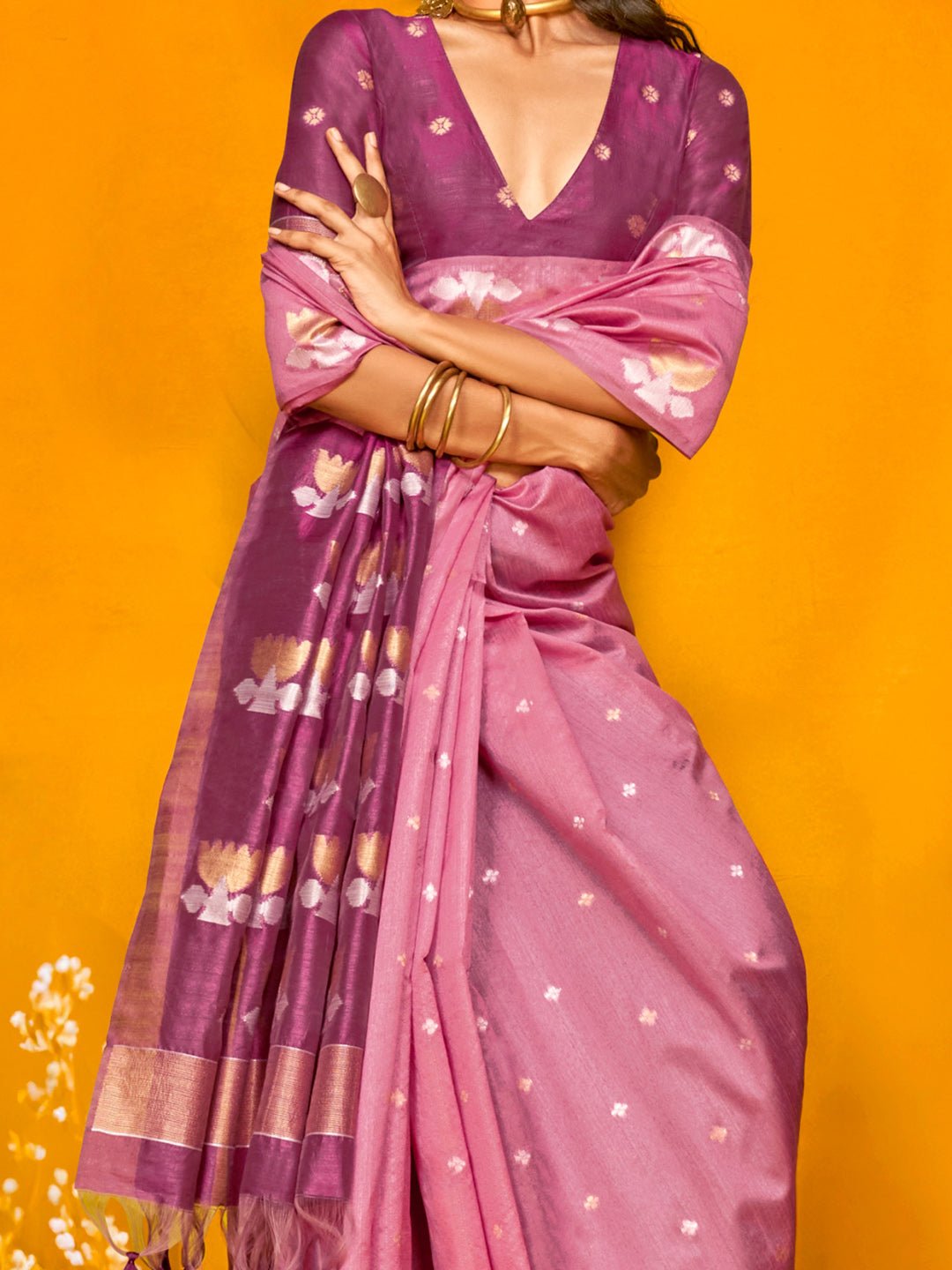 Lavender Cotton Silk Banarasi Style Saree - Ressa