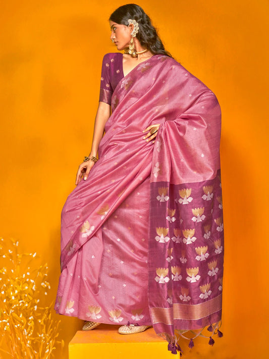 Lavender Cotton Silk Banarasi Style Saree - Ressa