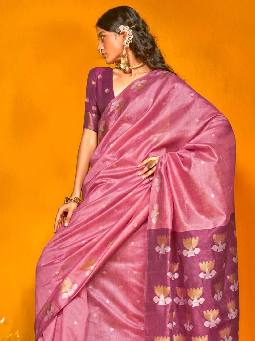 Lavender Cotton Silk Banarasi Style Saree - Ressa