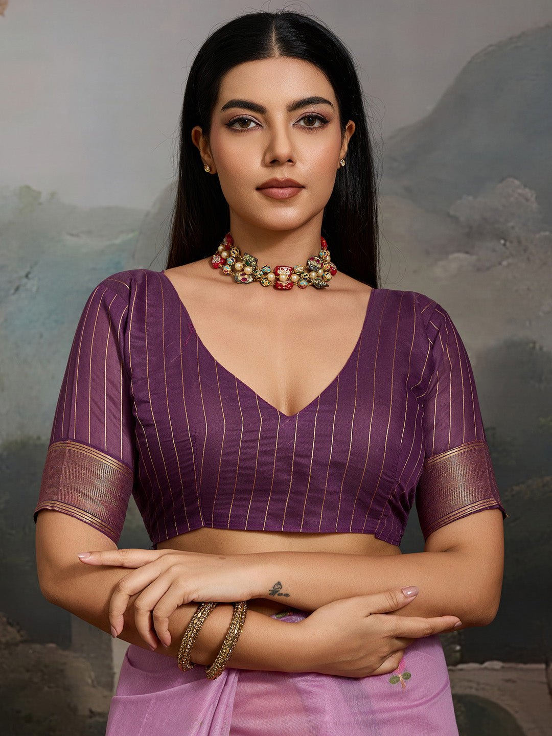 Lavender Cotton Woven Printed Saree - Ressa