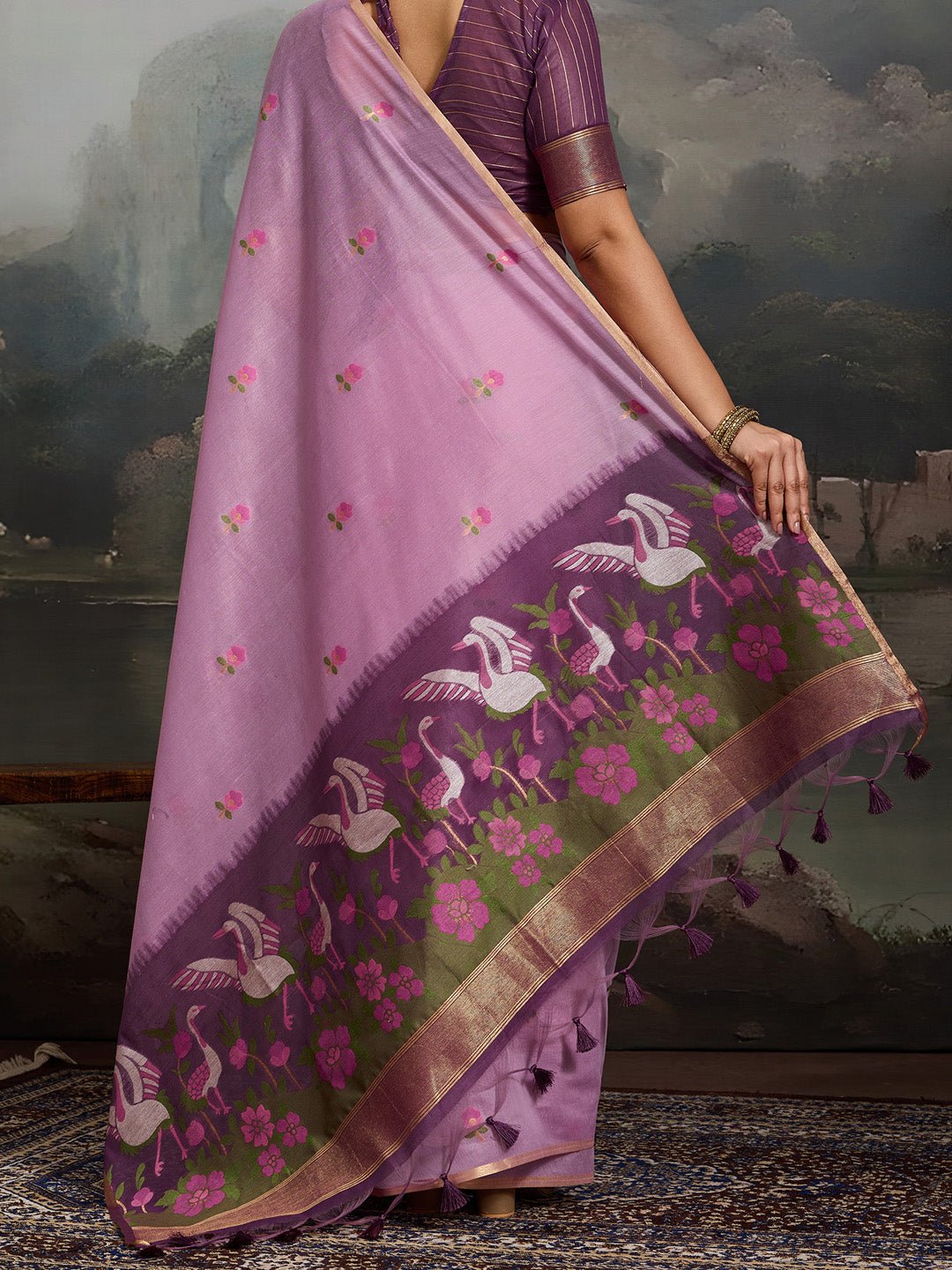 Lavender Cotton Woven Printed Saree - Ressa