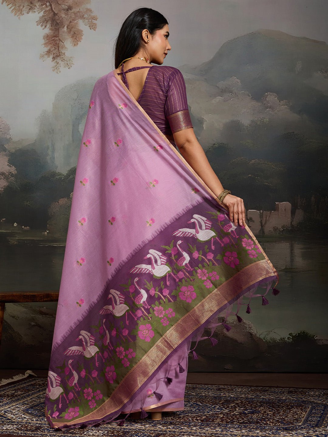 Lavender Cotton Woven Printed Saree - Ressa