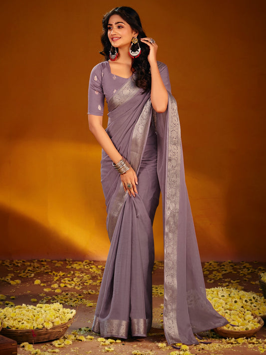 Lavender Dola Silk Saree with Zari Border - Ressa
