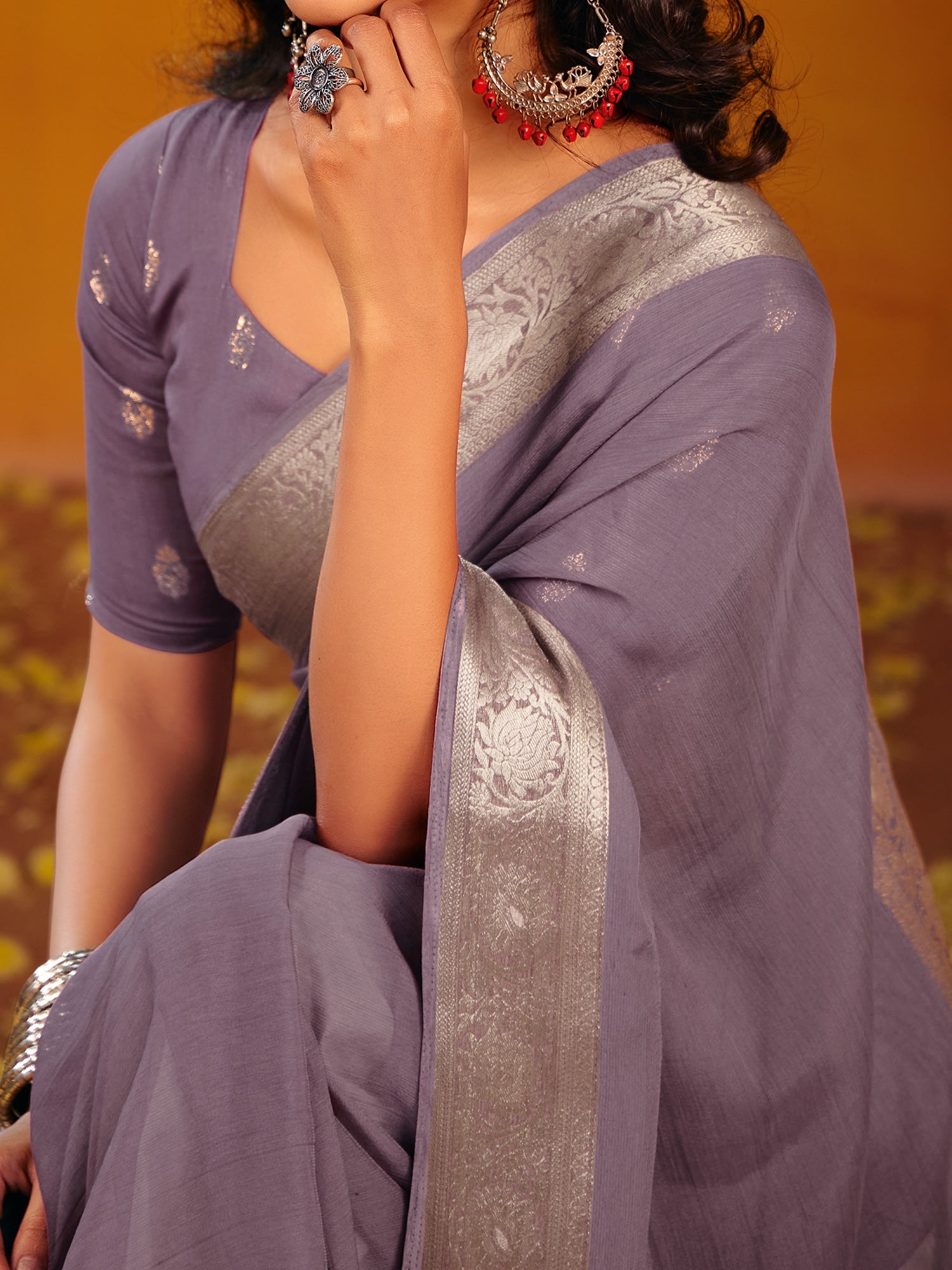 Lavender Dola Silk Saree with Zari Border - Ressa