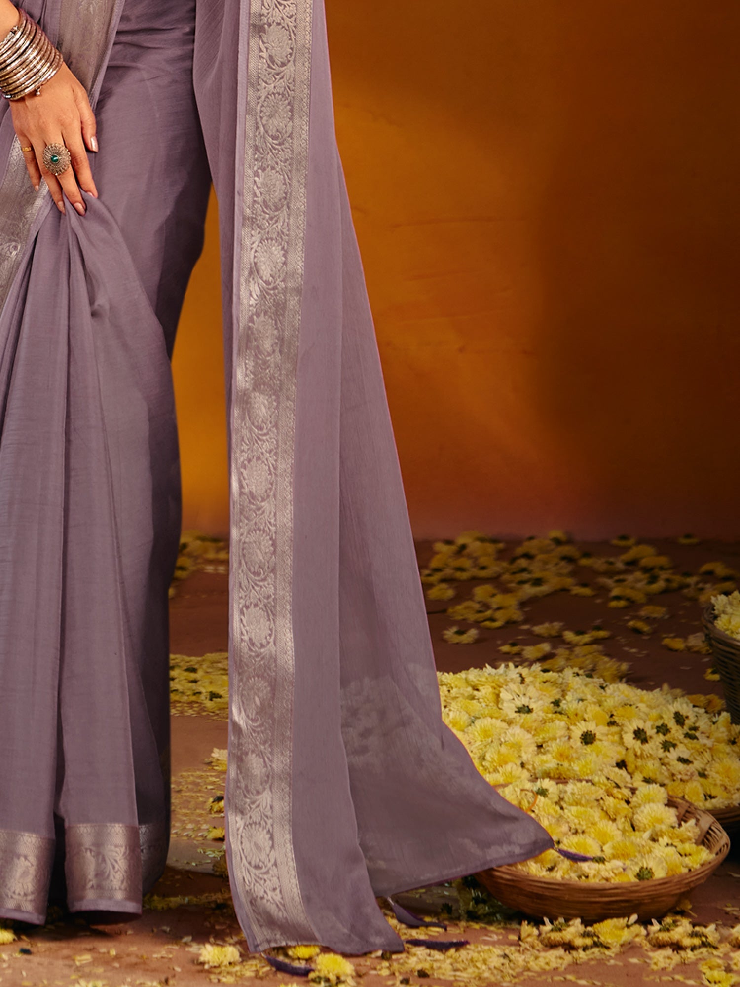 Lavender Dola Silk Saree with Zari Border - Ressa