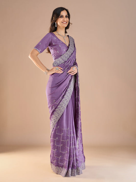 Lavender Embroidered Silk Saree - Ressa