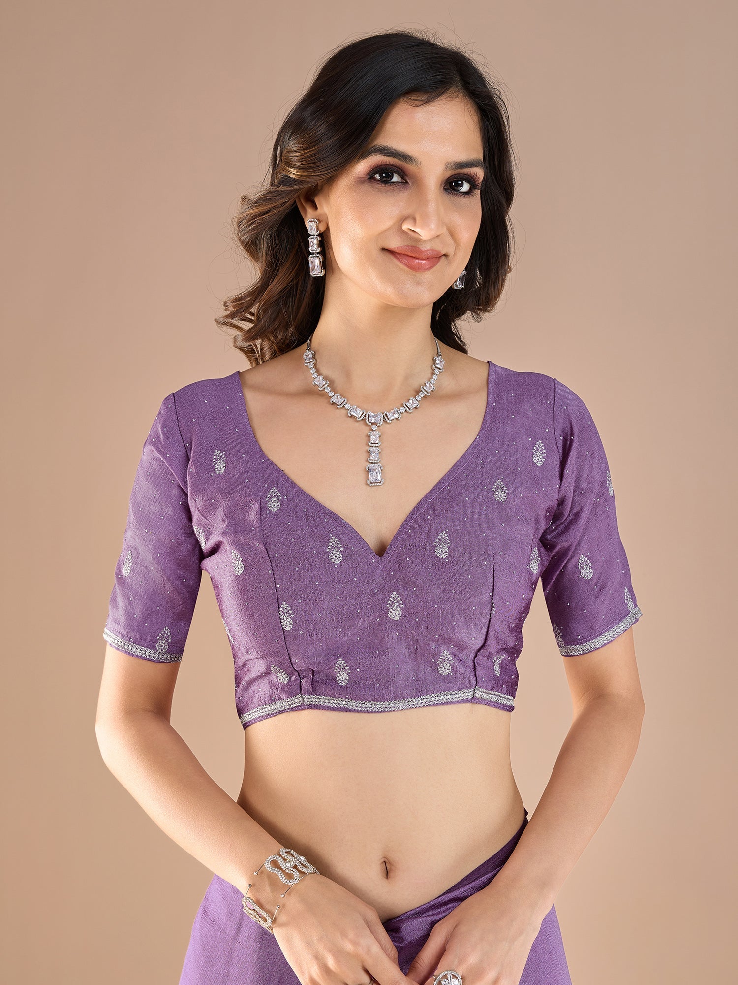 Lavender Embroidered Silk Saree - Ressa