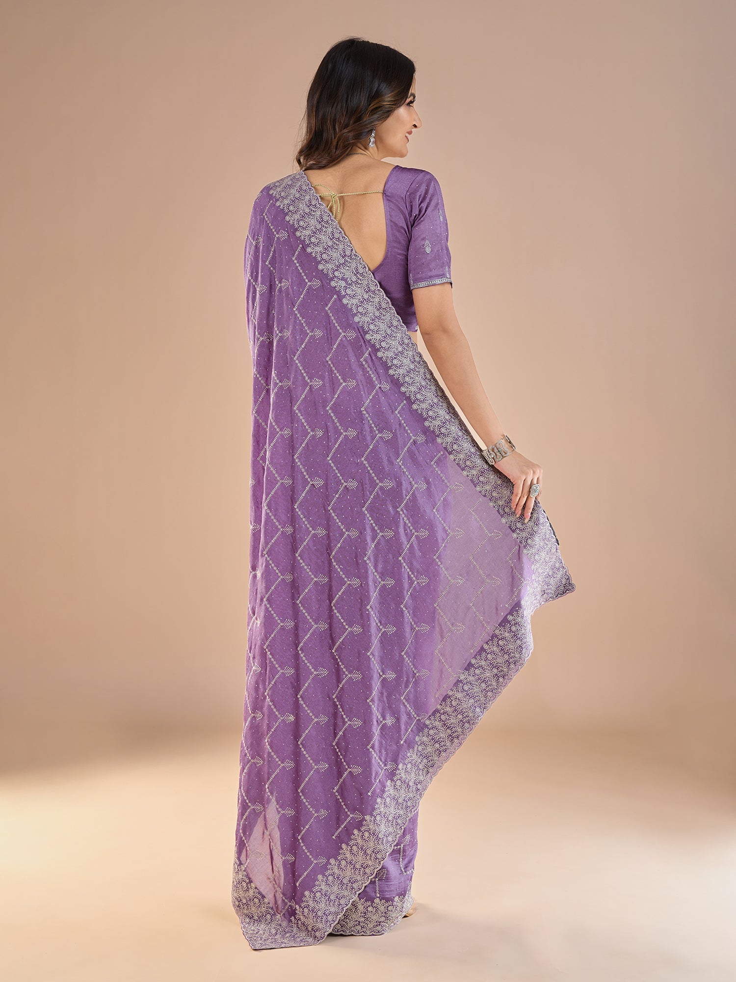 Lavender Embroidered Silk Saree - Ressa