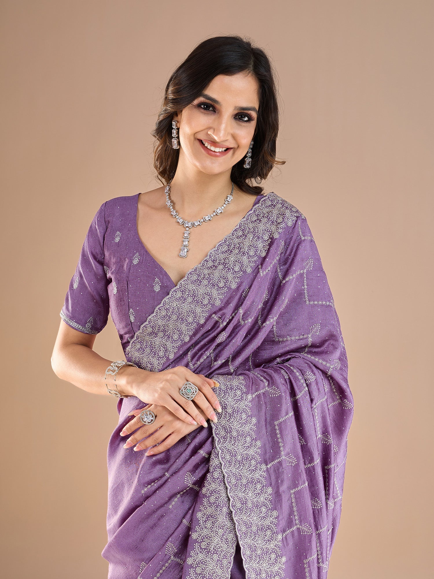 Lavender Embroidered Silk Saree - Ressa