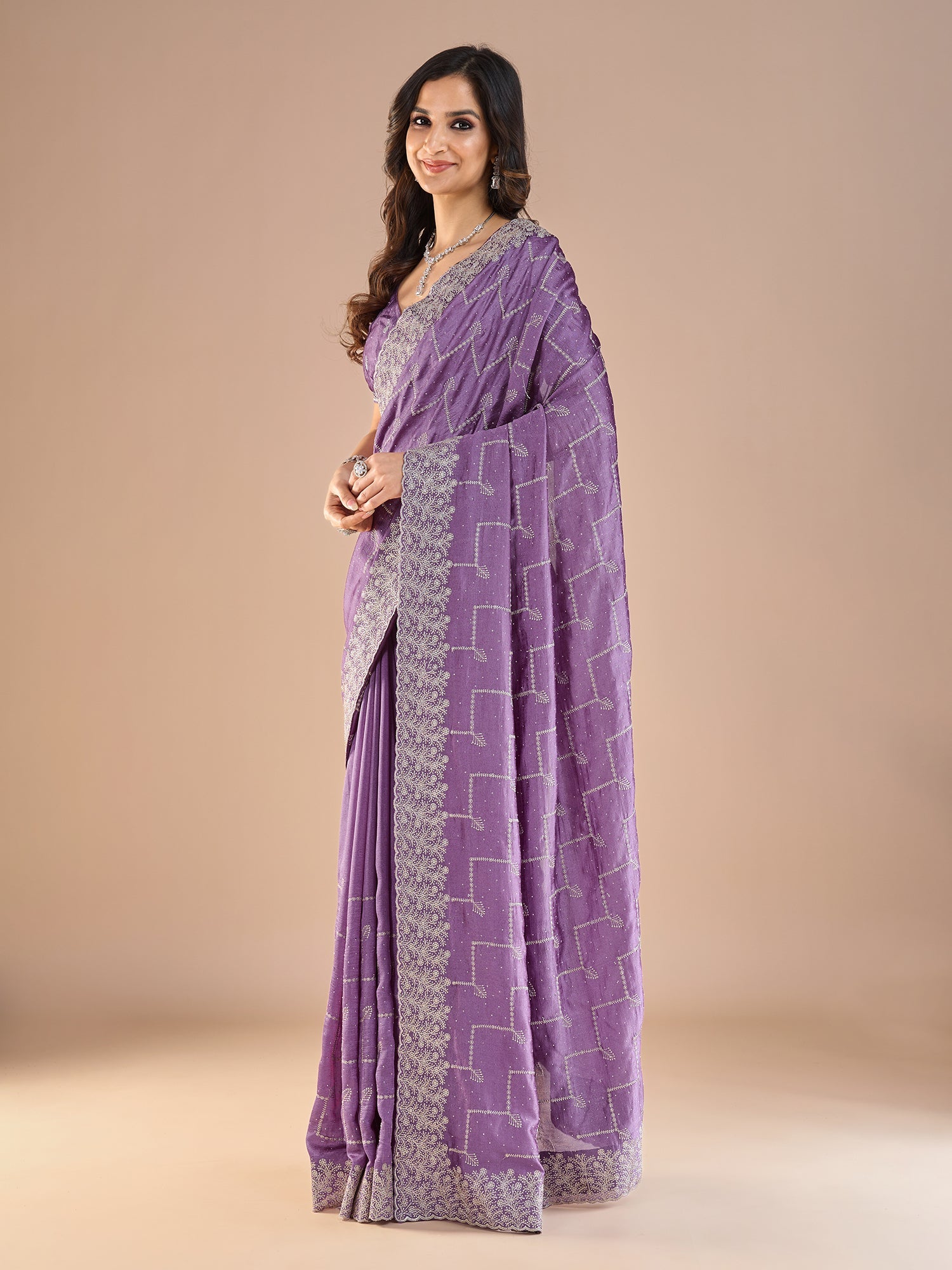 Lavender Embroidered Silk Saree - Ressa