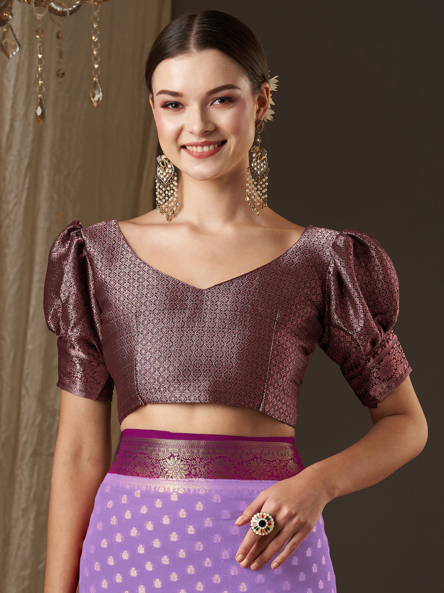 Lavender Floral Silk Saree with Zari Woven - Ressa