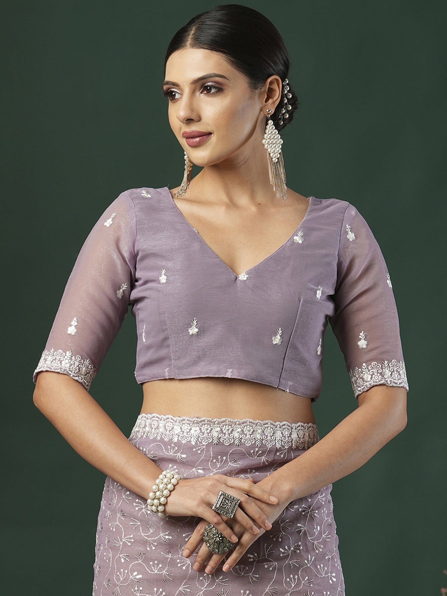 Lavender Georgette Embroidered Saree - Ressa