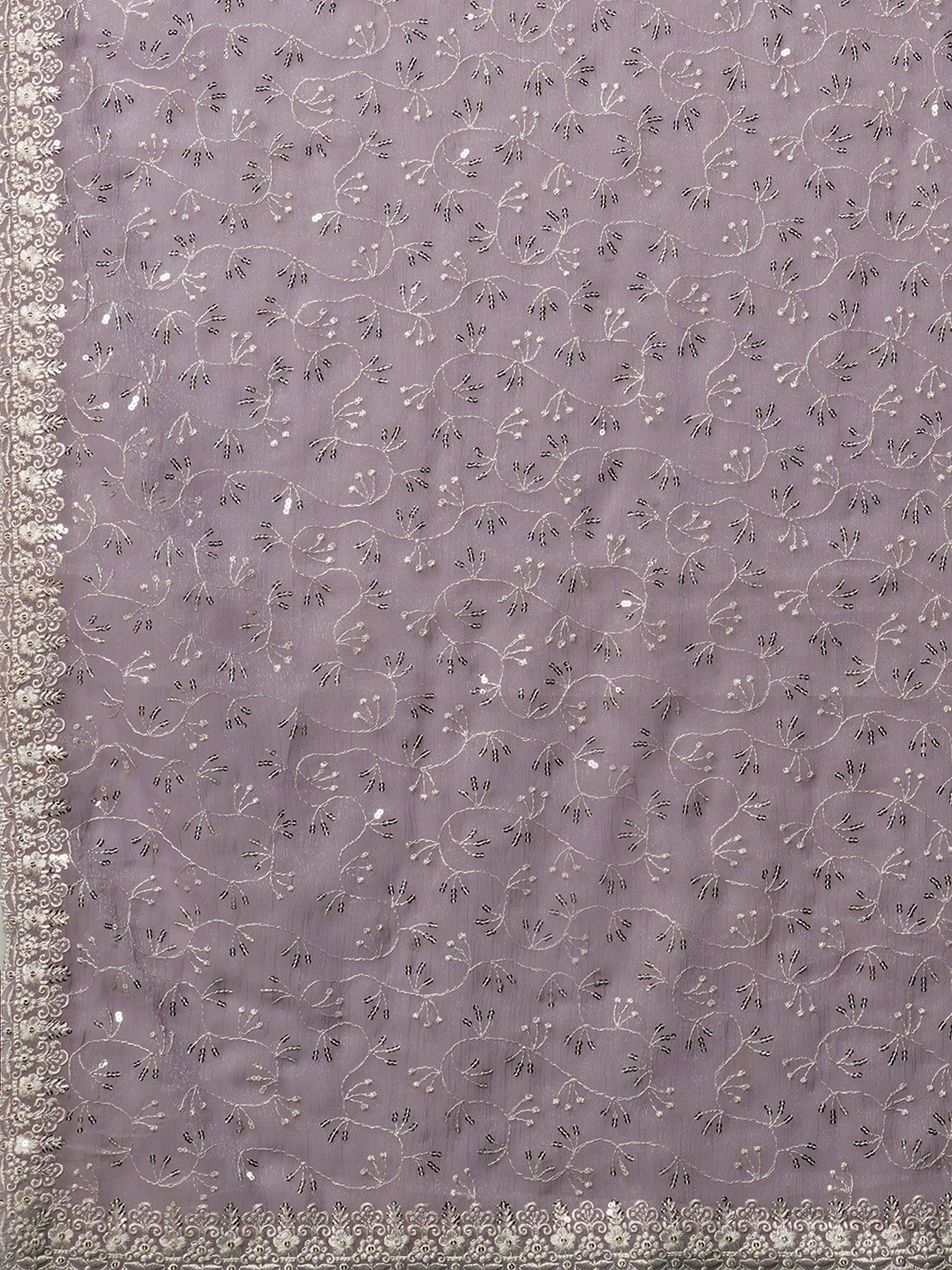 Lavender Georgette Embroidered Saree - Ressa