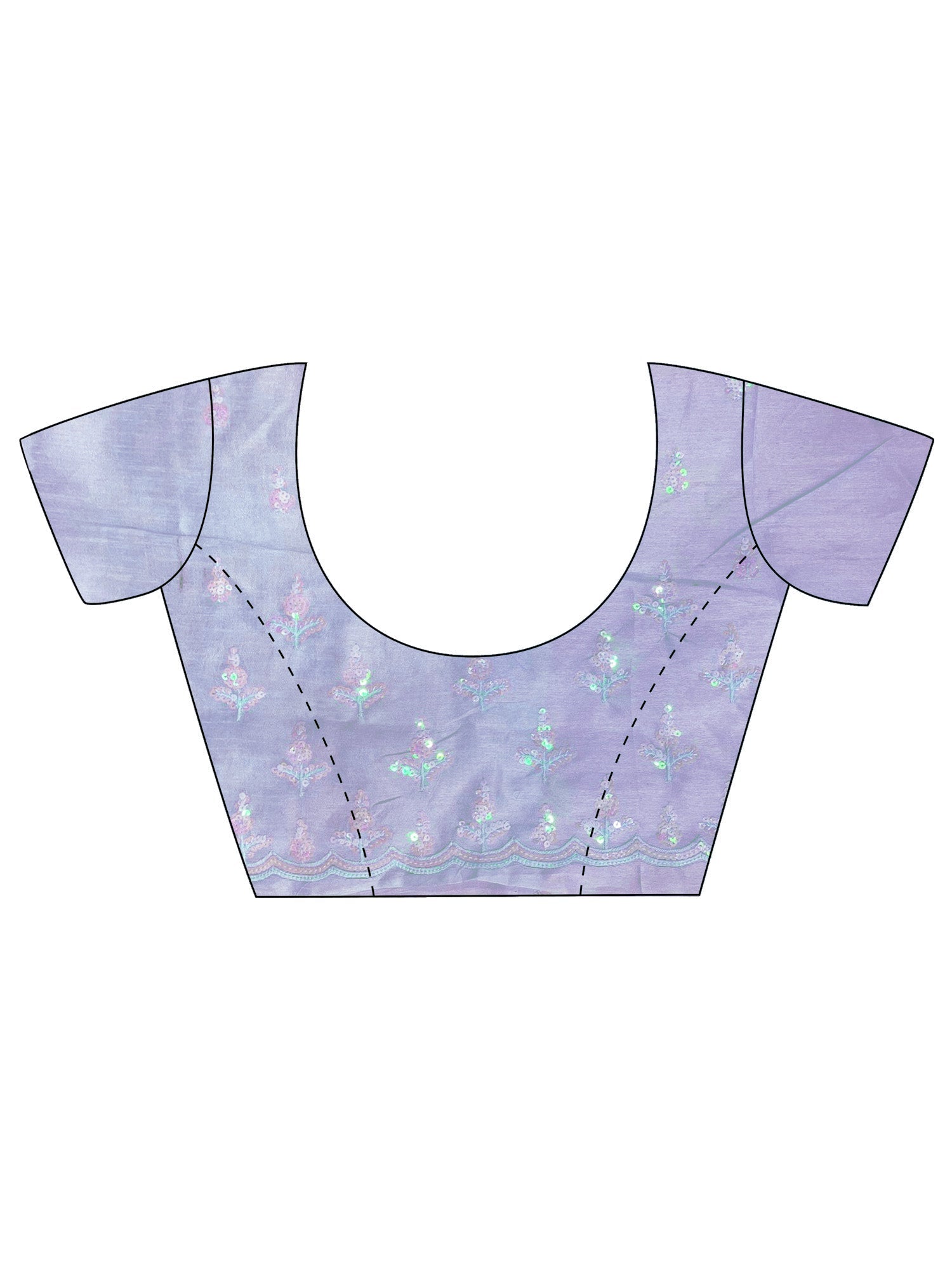 Lavender Georgette Multi-Color Floral Sequin Embroidery Scalloped Border Blouse Saree - Ressa