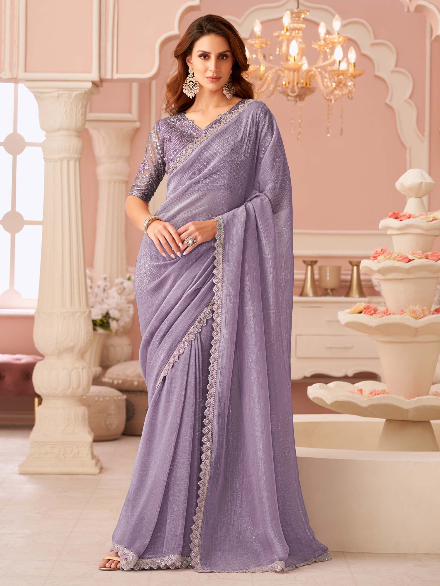 Lavender Georgette Party Wear Saree - Ressa
