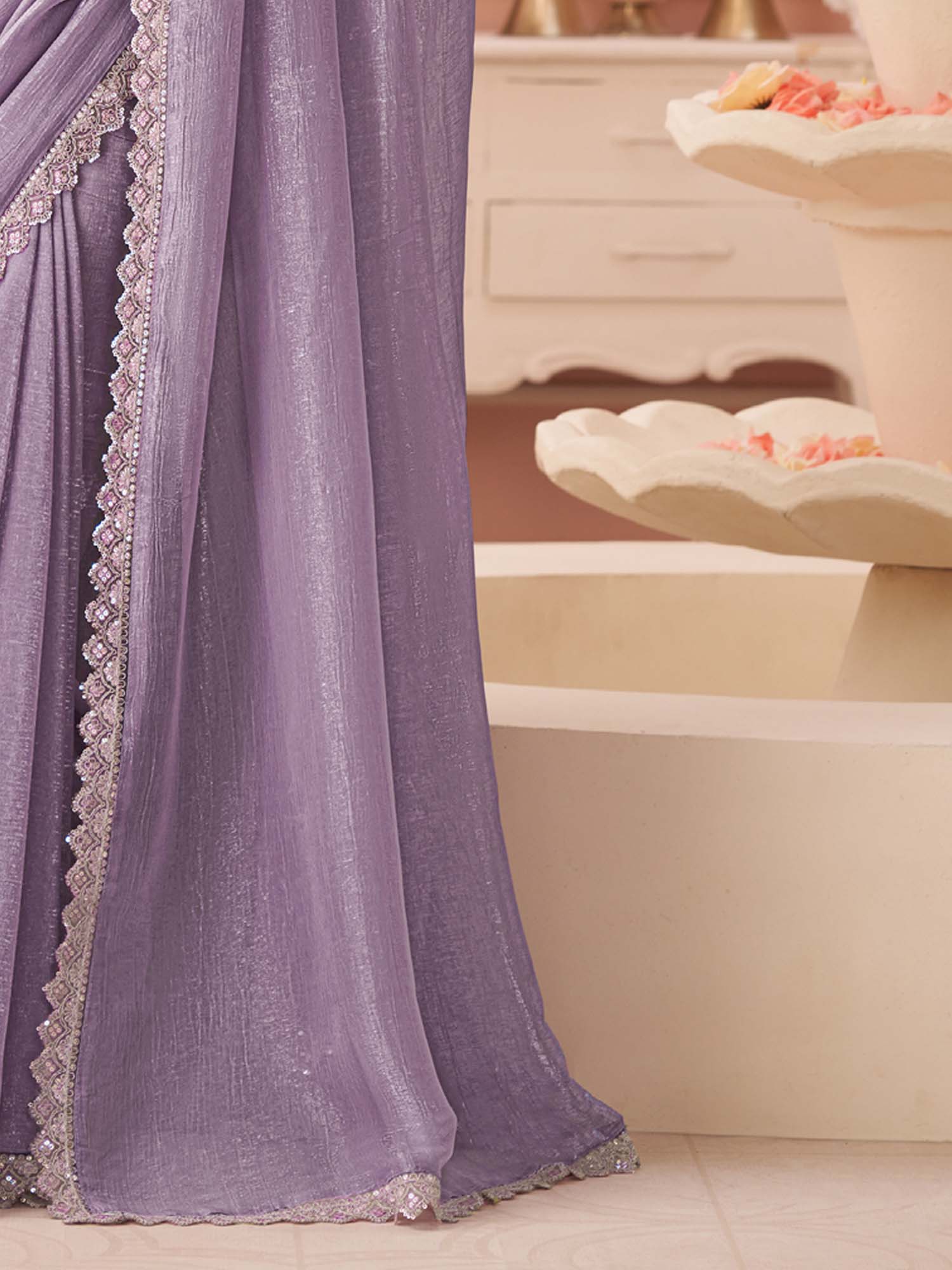 Lavender Georgette Party Wear Saree - Ressa