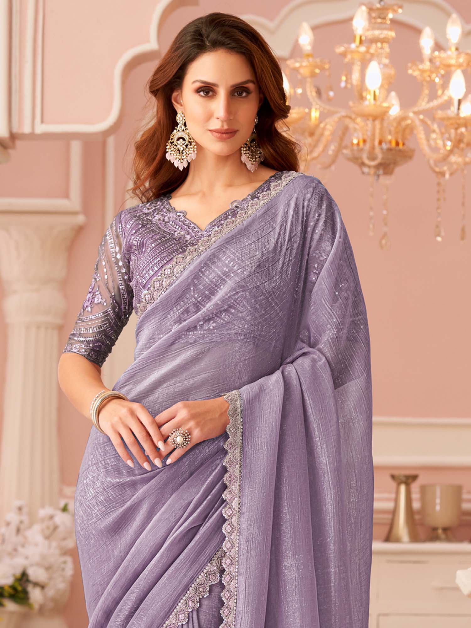 Lavender Georgette Party Wear Saree - Ressa