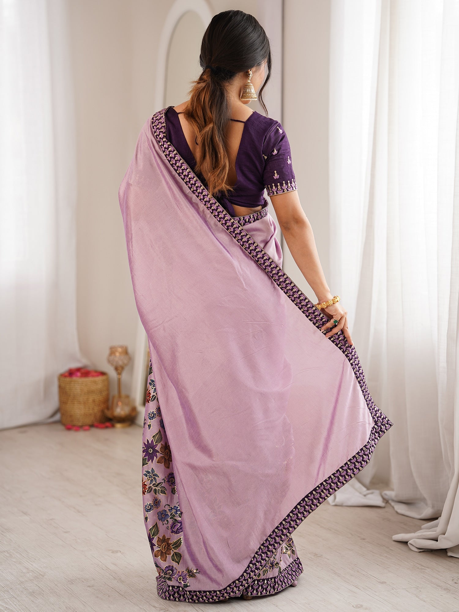Lavender Georgette Saree with Floral Digital Print - Ressa
