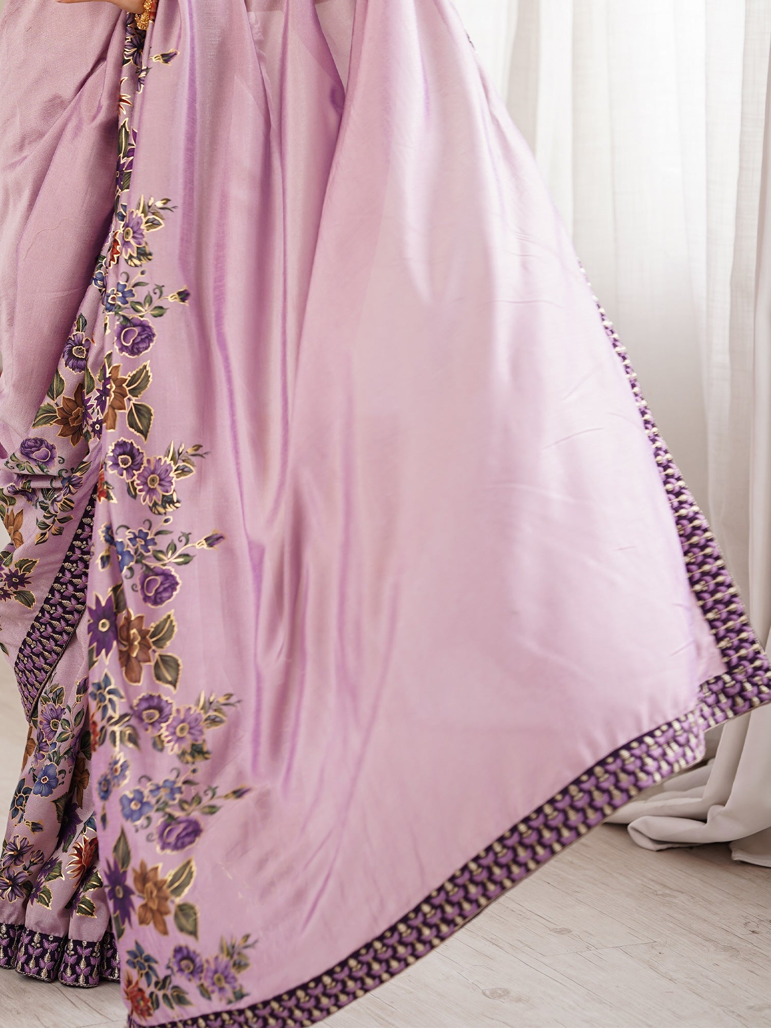 Lavender Georgette Saree with Floral Digital Print - Ressa