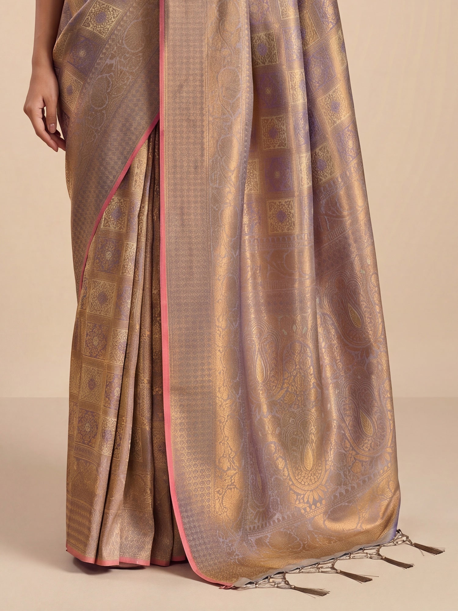 Lavender Gold Banarasi Tissue Silk Saree - Ressa