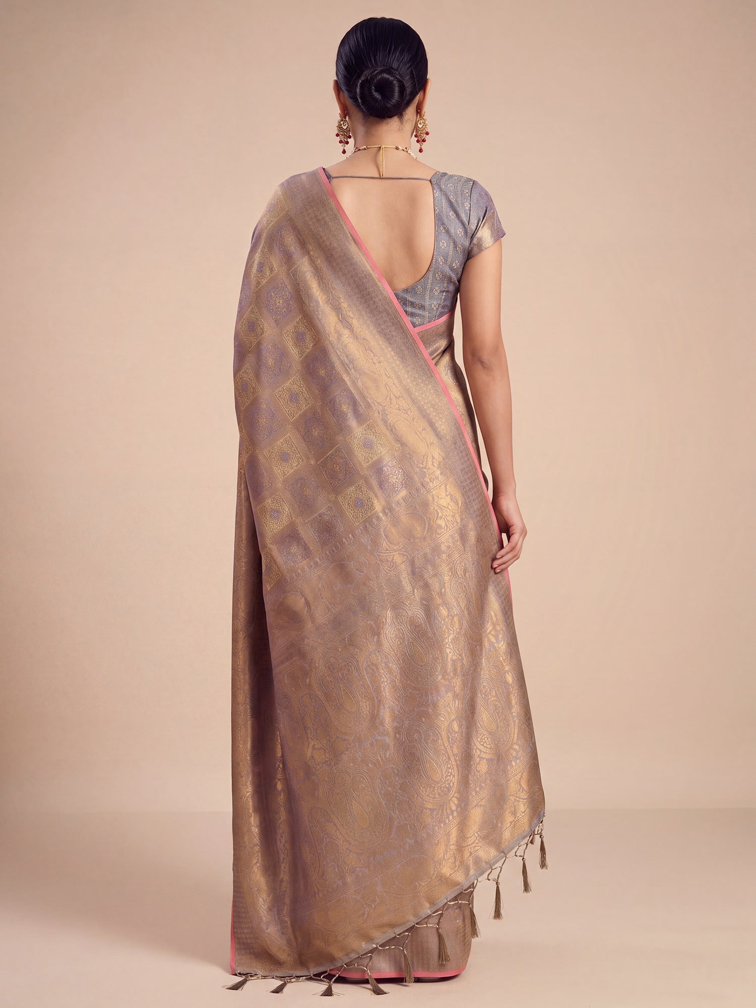 Lavender Gold Banarasi Tissue Silk Saree - Ressa