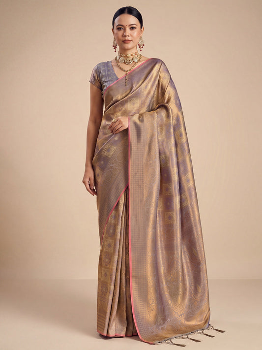 Lavender Gold Banarasi Tissue Silk Saree - Ressa