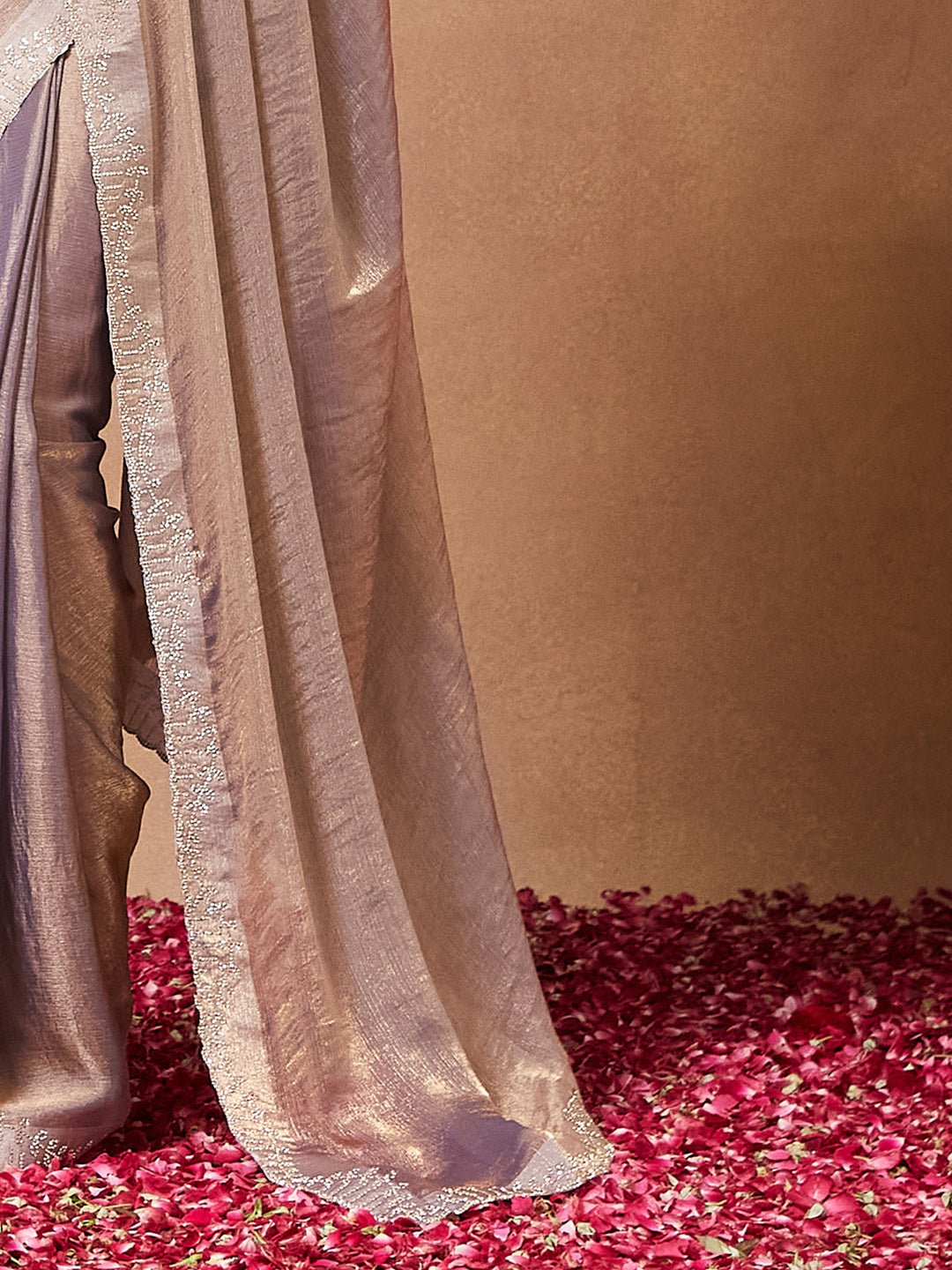 Lavender Grey Georgette Sequin Embroidered Border - Ressa