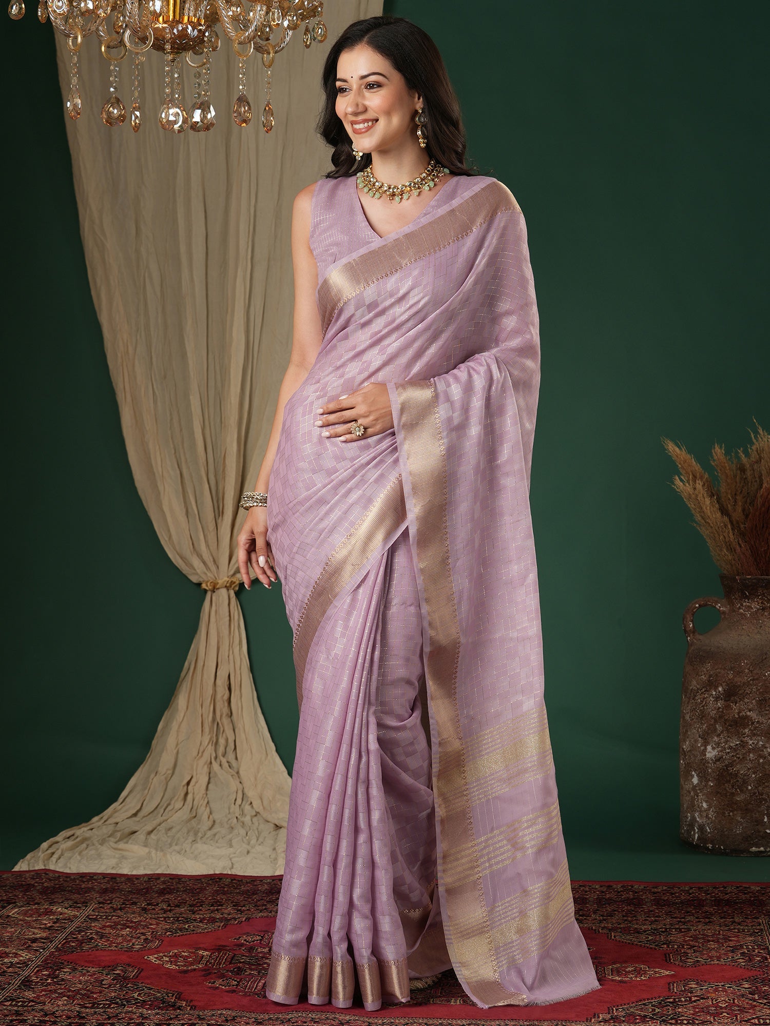 Lavender Lilac Tissue Georgette Saree - Ressa