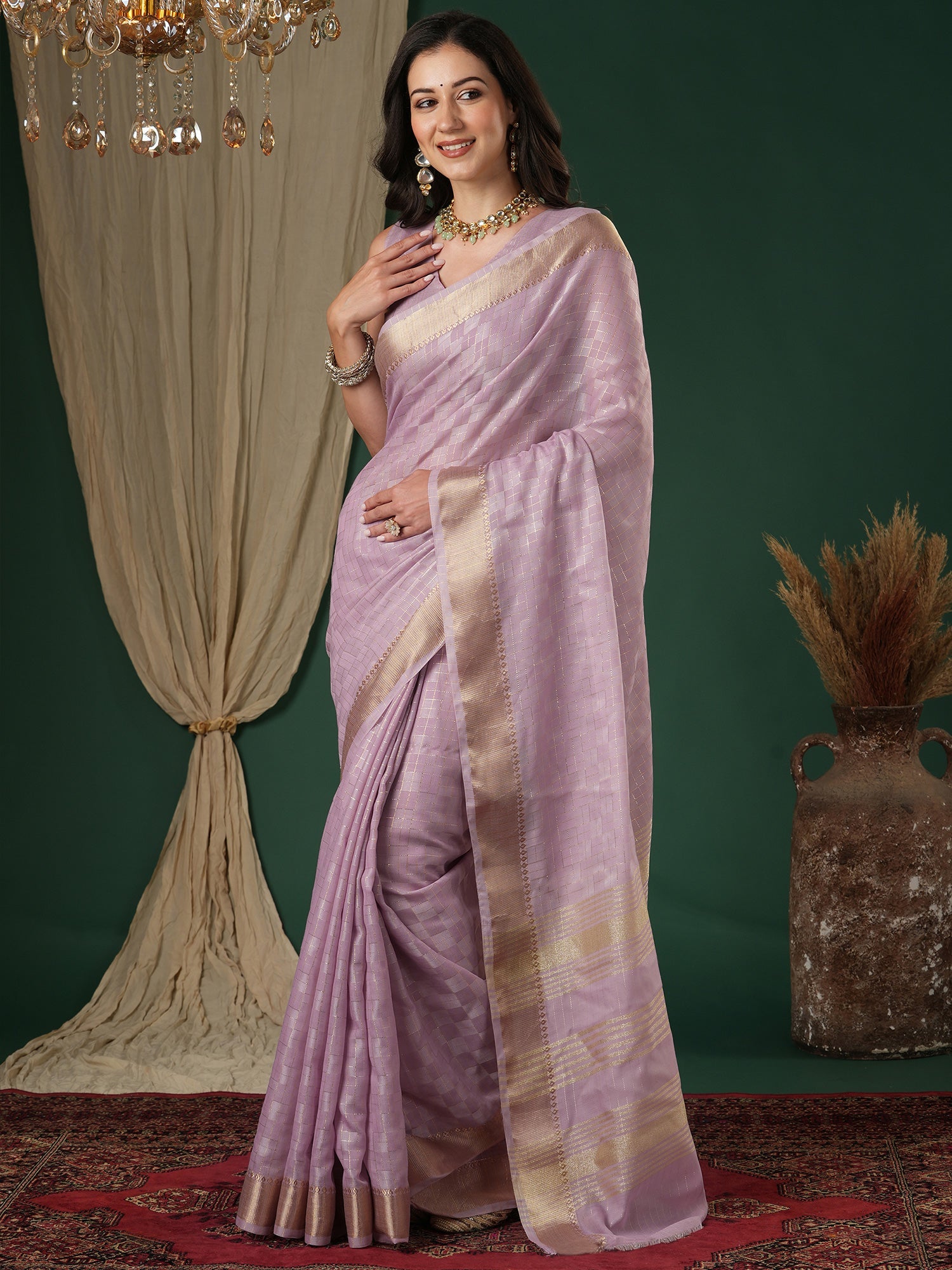 Lavender Lilac Tissue Georgette Saree - Ressa